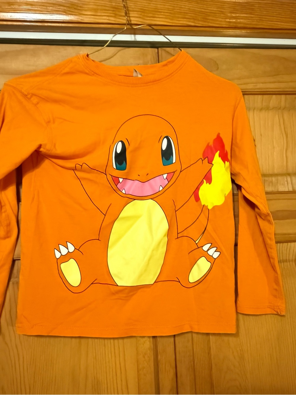 H&M Orange Long-Sleeve Charmander Graphic Tee with Yellow Accent
